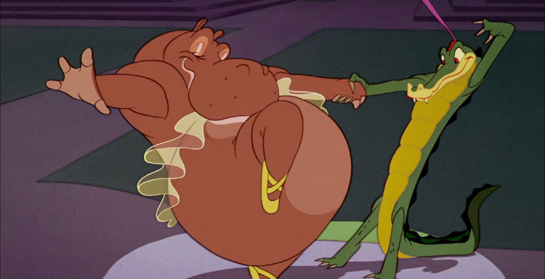 Hyacinth Hippo and Ben Ali-Gator from Fantasia, 1940 original production cel, production background.