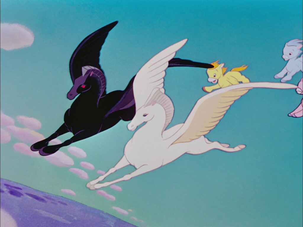 Pegasus family from Fantasia, 1940 original production cel, production background.