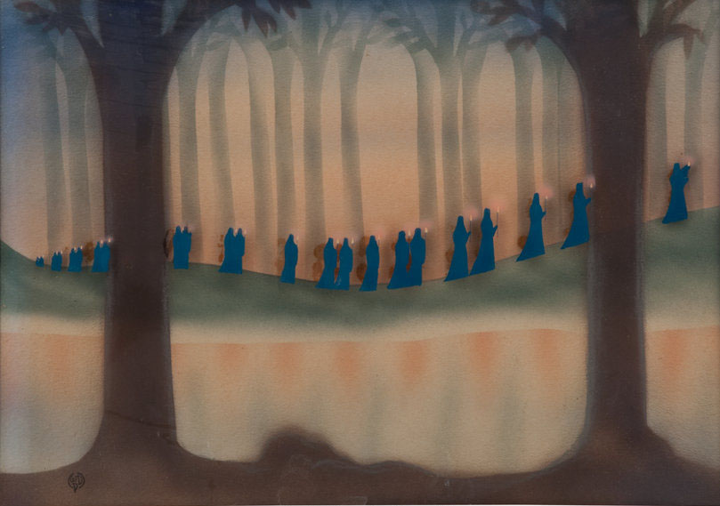 Ave Maria monks from Fantasia, 1940 original production cel, Courvoisier background.