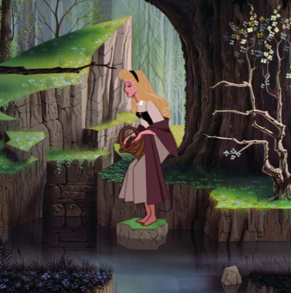 Sleeping Beauty production cel with original Eyvind Earle background