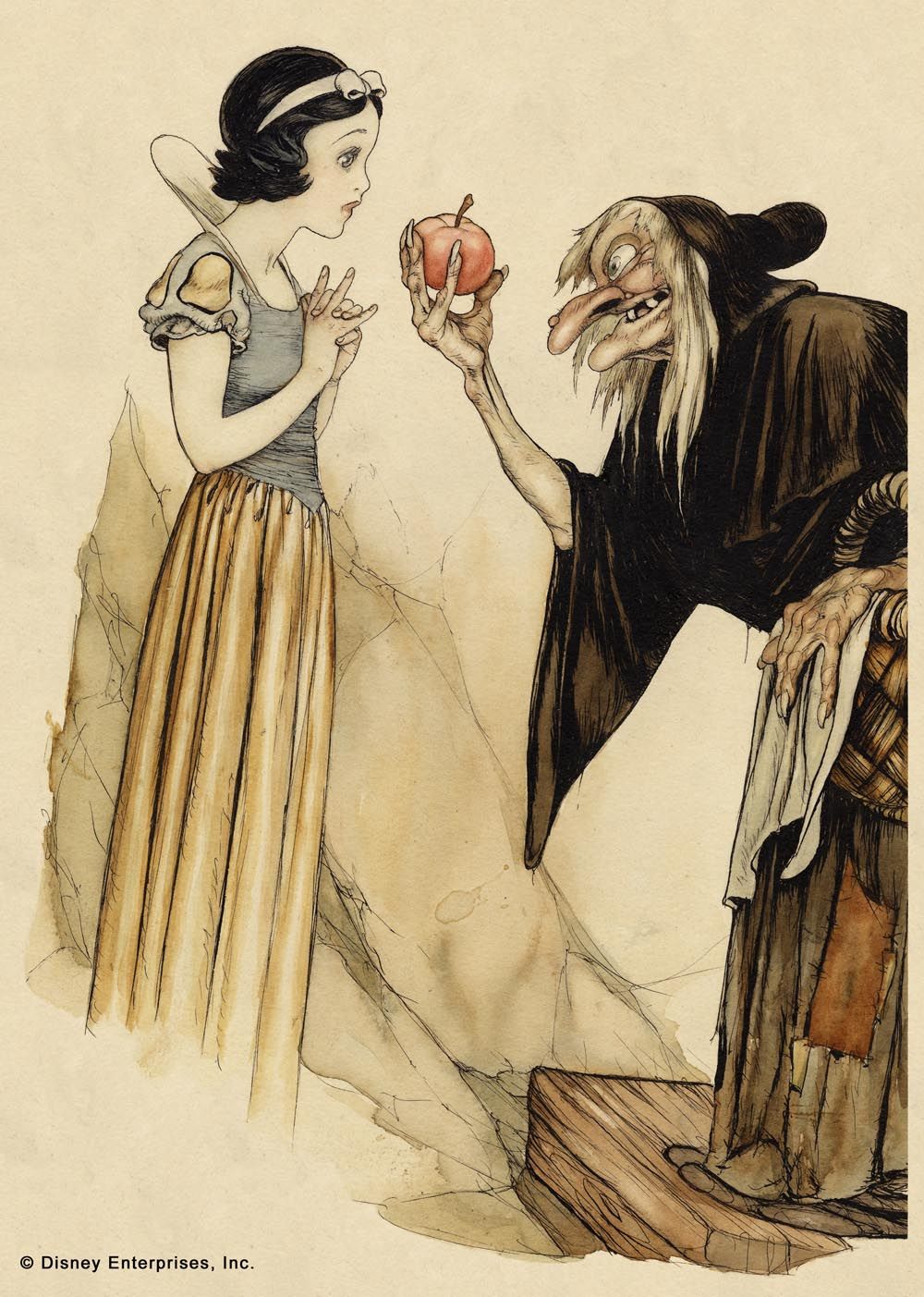 Snow White and Witch from Snow White and the Seven Dwarfs, 1937 original concept painting by Gustav Tenggren.