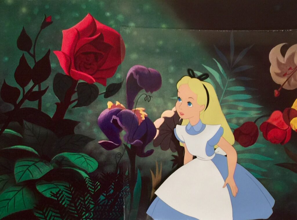 Alice in the garden of singing flowers production cel, production background