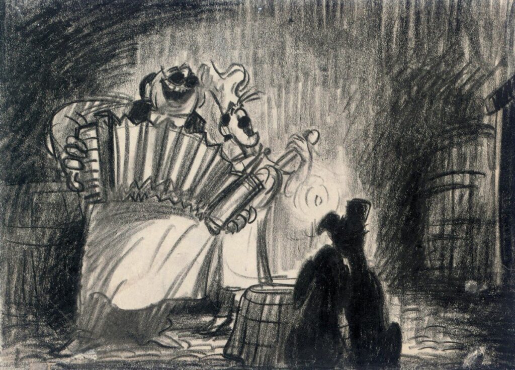 Lady and Tramp charcoal concept drawing