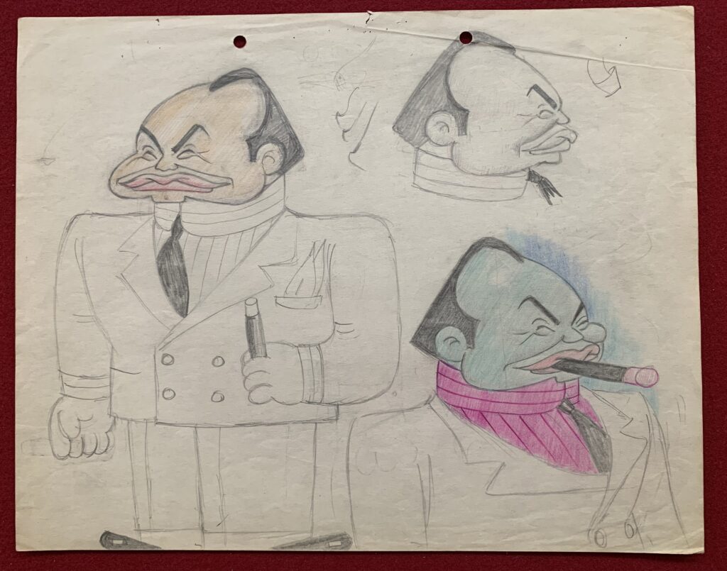 Edward G Robinson original character drawing 1930’s by Disney animator Tee Hee.