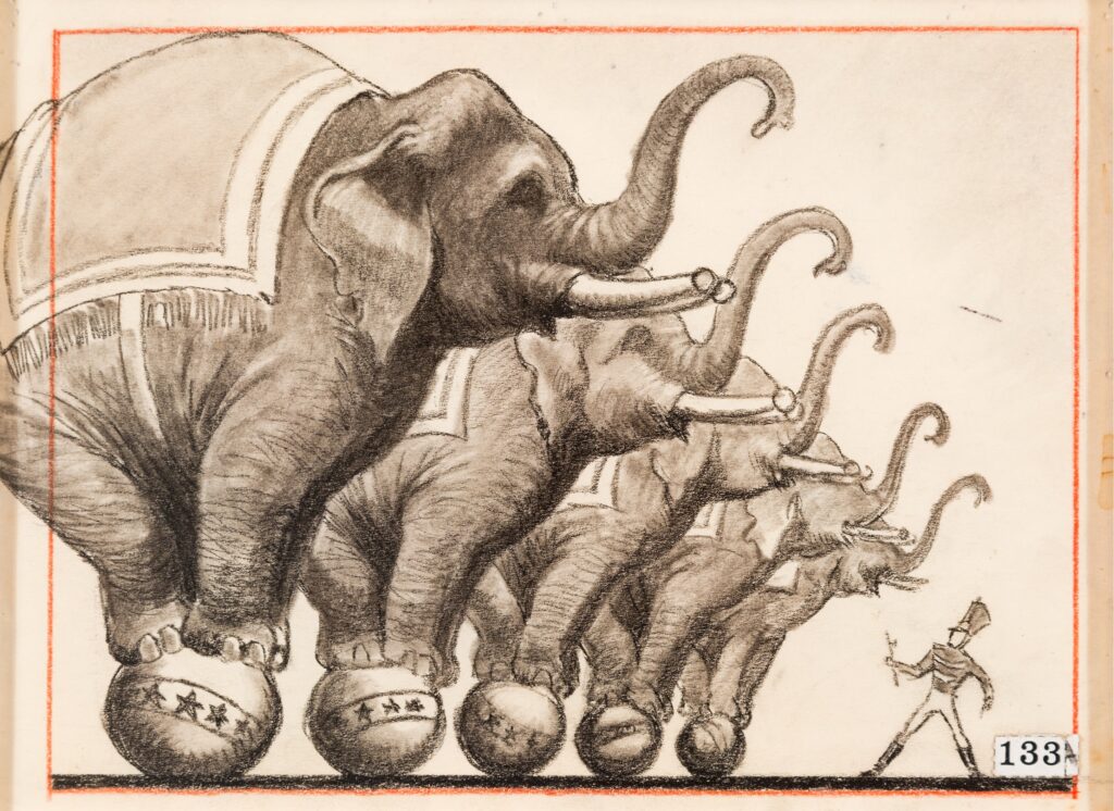 Circus Elephants original storyboard from Dumbo, 1941