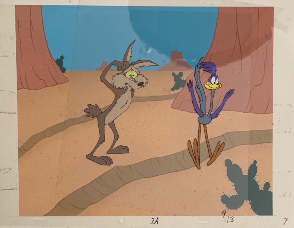 Wile E Coyote and Roadrunner original production cel circa 1970’s.