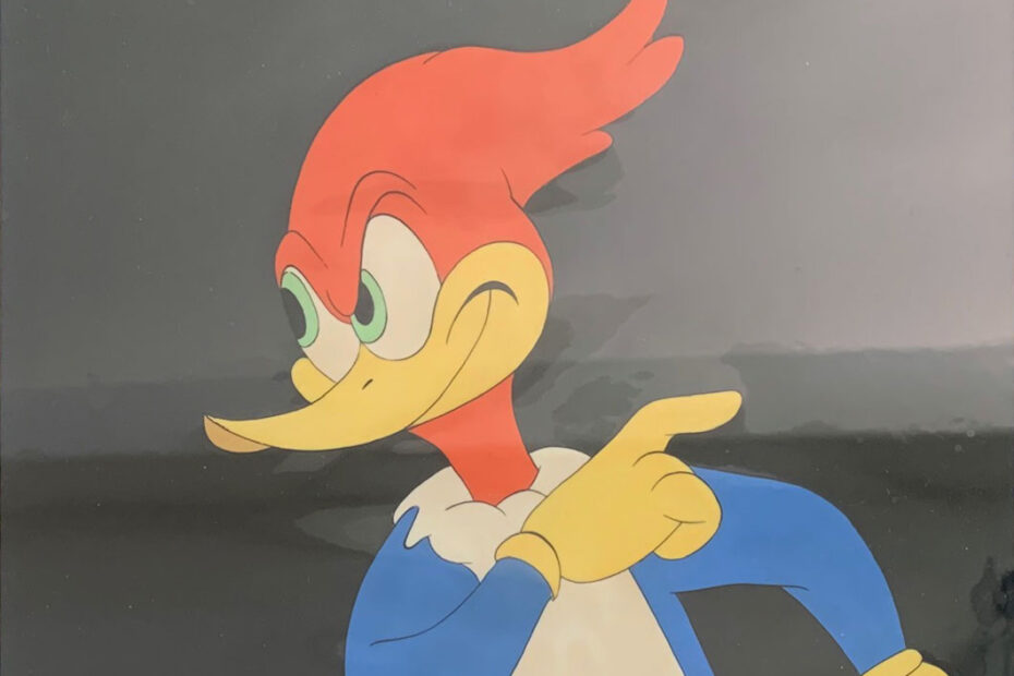 Woody Woodpecker (Green eyes and yellow gloves) original production cel circa late 1940’s, early 1950’s.