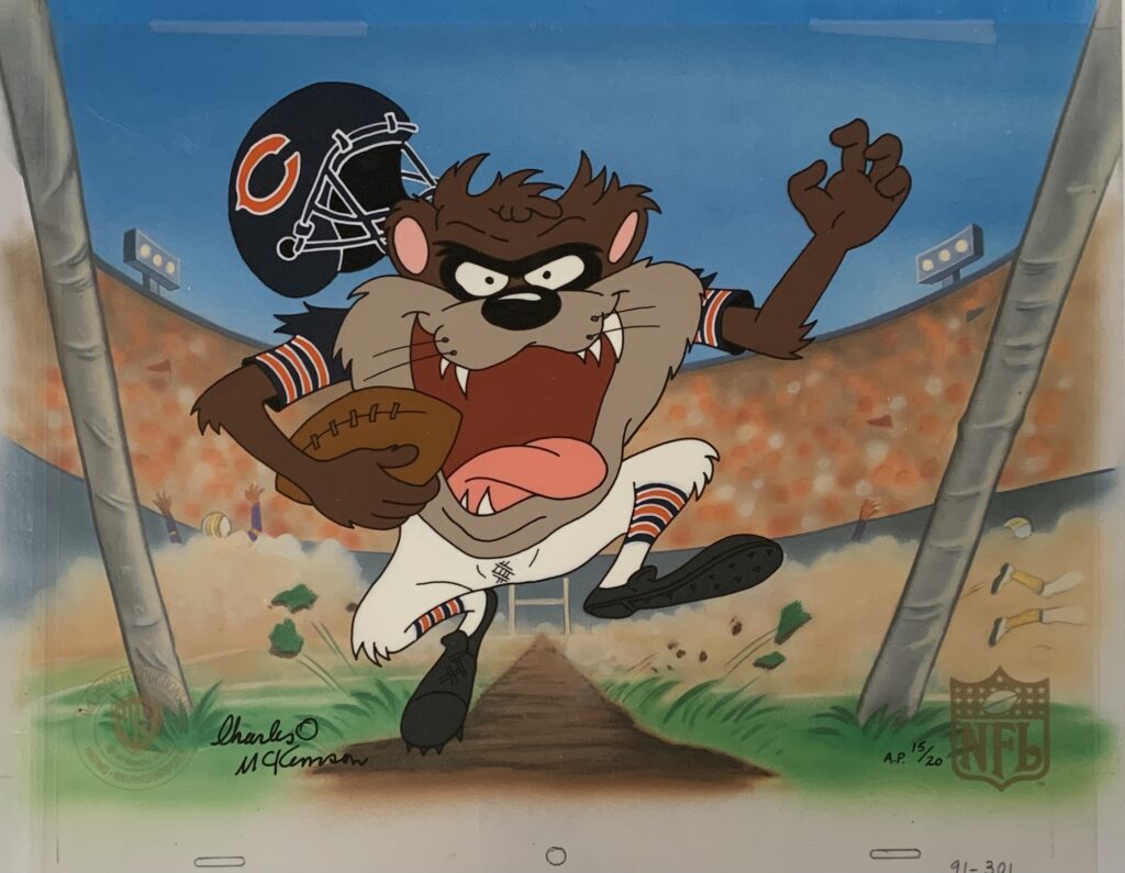 Tasmanian Devil as Chicago Bears football player 1990’s limited edition cel signed by Charles McKimson $795.00