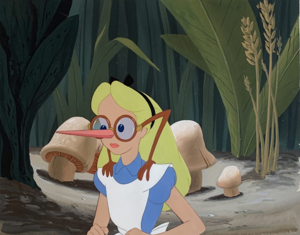 Alice from Alice in Wonderland, 1951 original production cel, preliminary production background $10,500.00