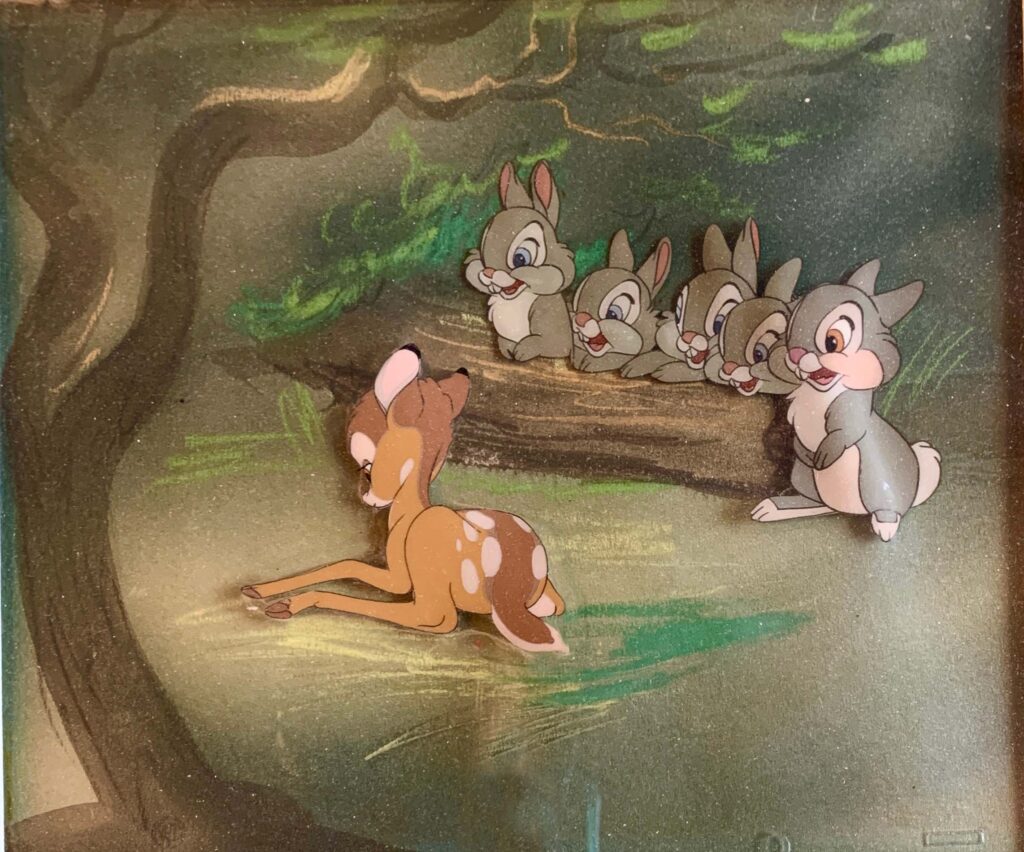 Bambi, Thumper and Bunnies from Bambi, 1942 original production cels, Courvoisier background $7950.00