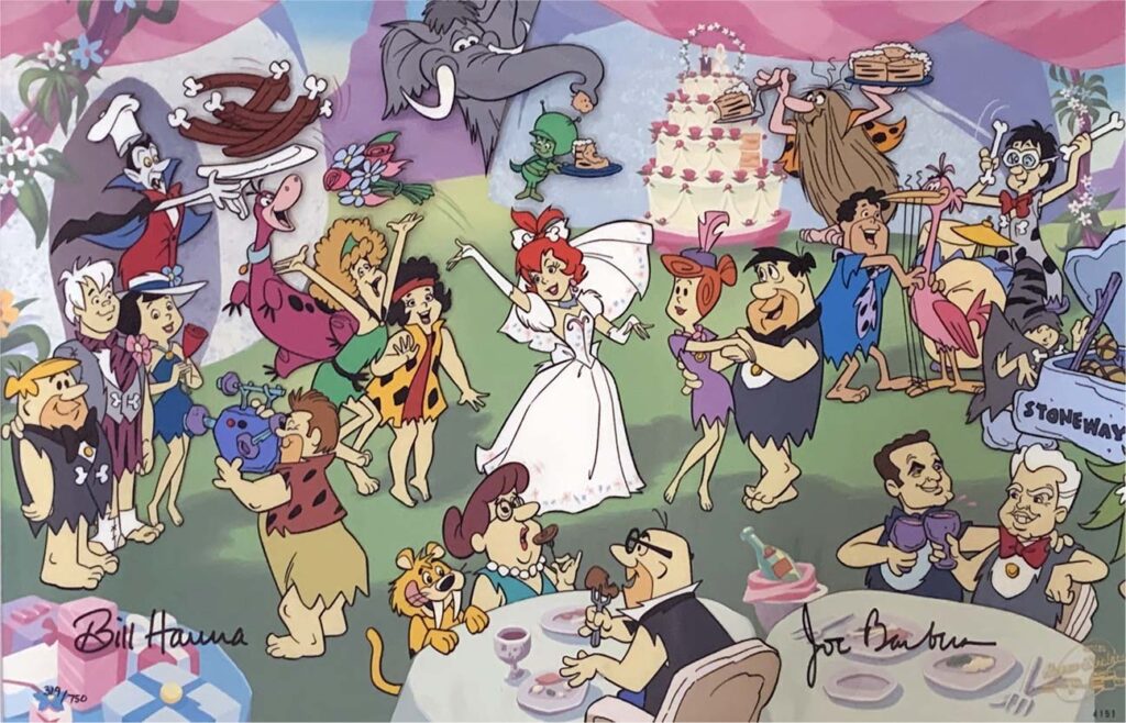 Pebbles and Bamm Bamm’s Nuptial Bliss, 1993 limited edition cel signed by Hanna and Barbera. $2550.00